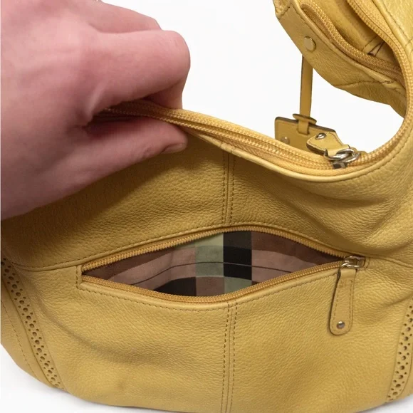 Tignanello Yellow Pebbled Leather Hobo Shoulder Bag w/ Zipper Pockets - Picture 4 of 4